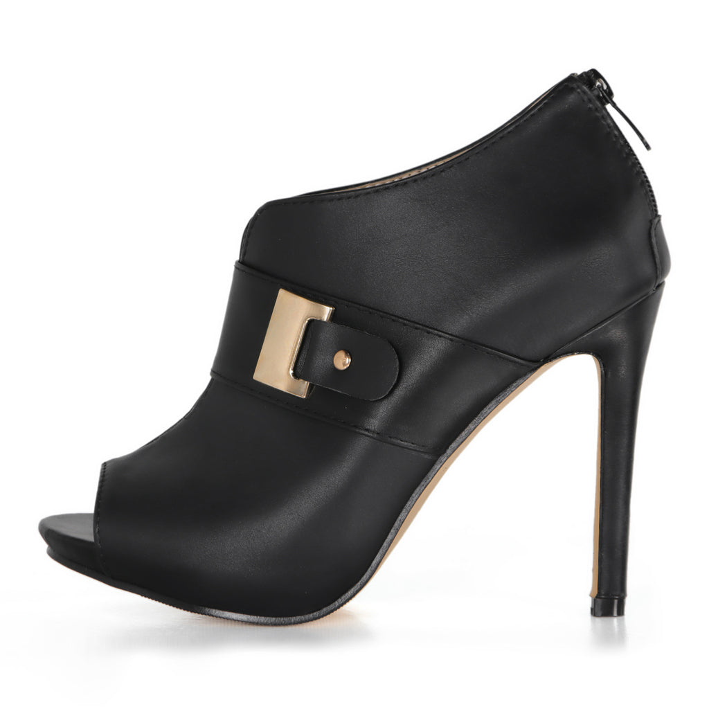 Fish-mouth Peep-toe Metal-buckle Back-zip Stiletto Fashion Sandals