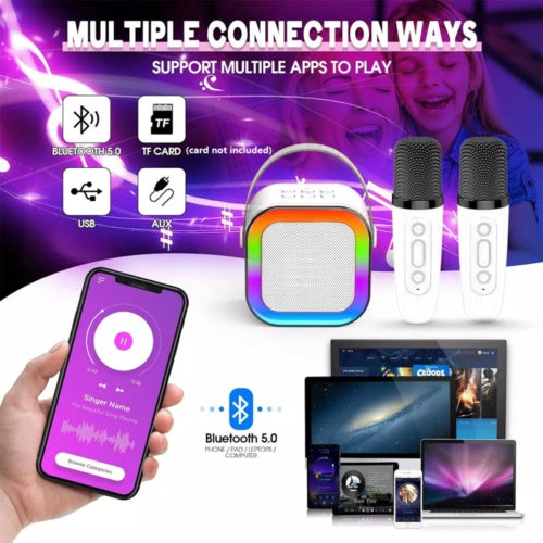 Portable Kids Mini Karaoke Machine Bluetooth Speaker With 2 Wireless Microphones For Boys Girls Home Party Birthday Gifts