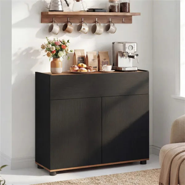 31.5" Kitchen Buffet Sideboard Cabinet With Push-to-Open Doors, Wood Storage Cabinet For Dining Room - Black