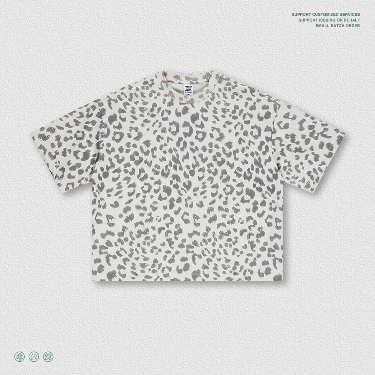 Plus-size Casual Loose-fit Leopard-print Crewneck Short-sleeve T-shirt