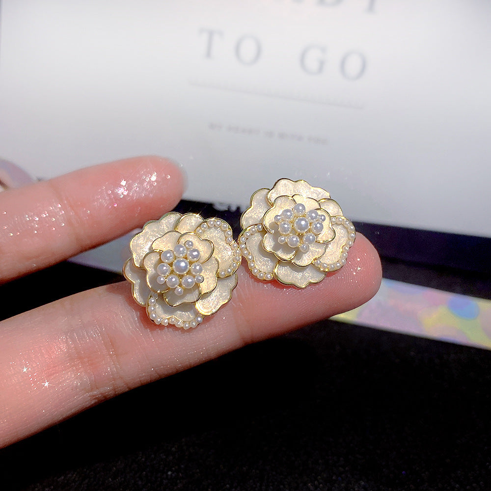 White Rose Flower Earrings