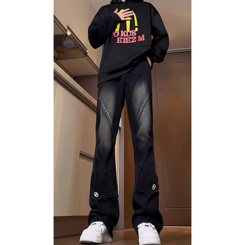 Men's Loose Straight-Leg Wide-Leg Patchwork Flared Workwear Jeans