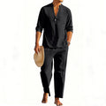 Casual Men's Henley Long-Sleeve Straight-Leg Pants Set
