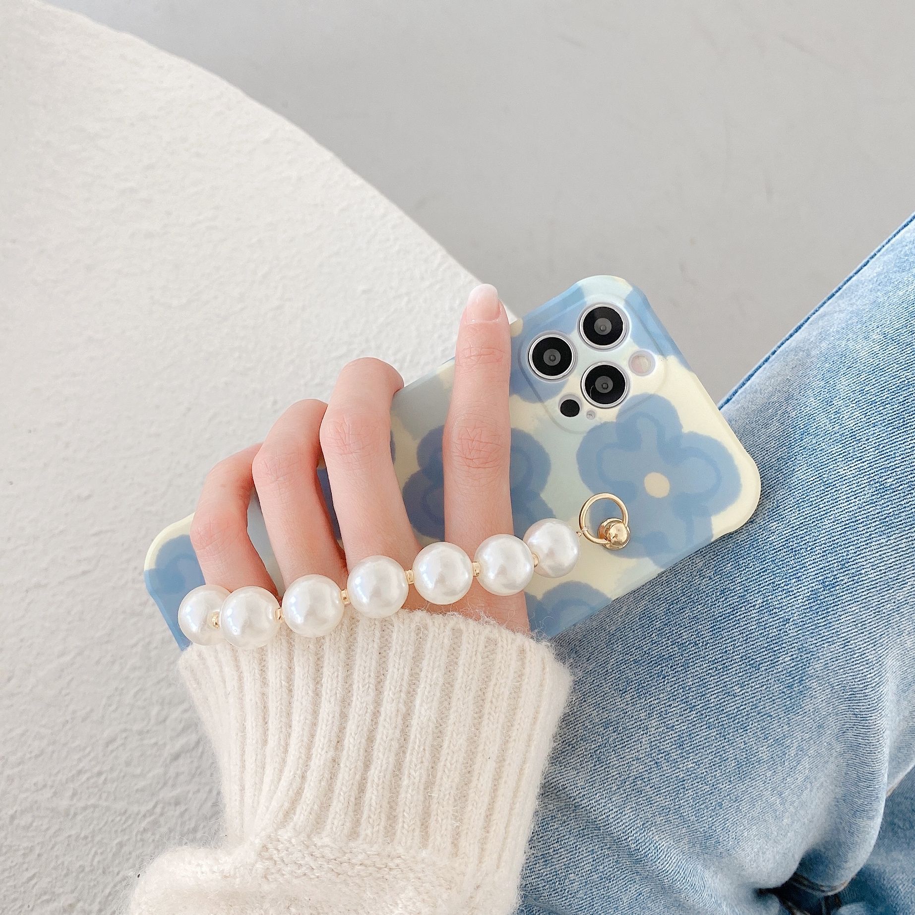Blue Floral Pearl Bracelet Suitable For Korean Style
