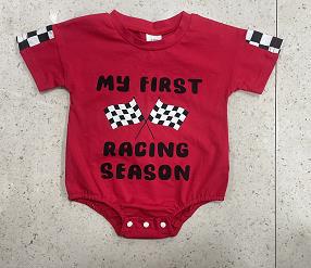 Racing Car Lettering Red T-shirt Short-sleeve Romper