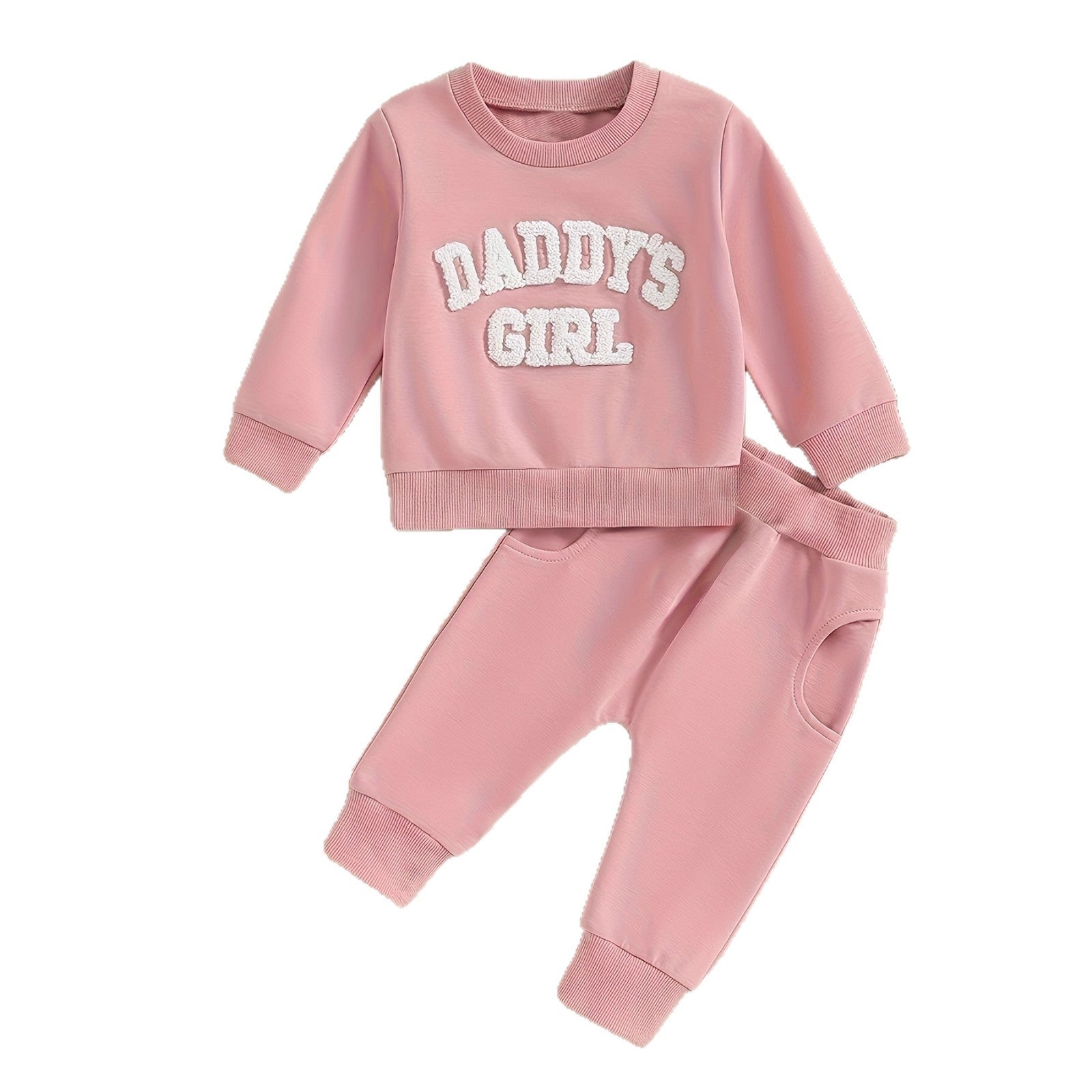 Kids Long-Sleeve Fleece Embroidered Letter Hoodie Solid-Colored Pants Set