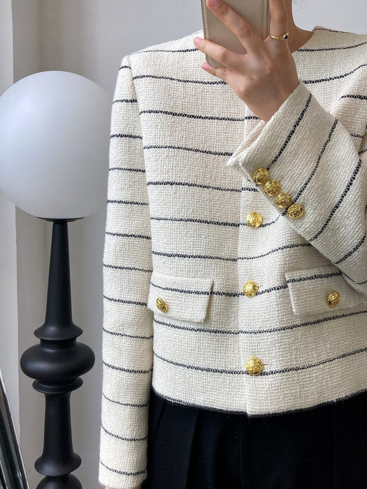 Striped Womens Short Single-breasted Jacket