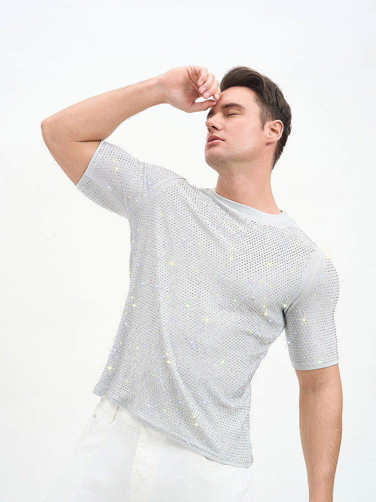 Short Double Layer Rhinestone Party T-Shirt